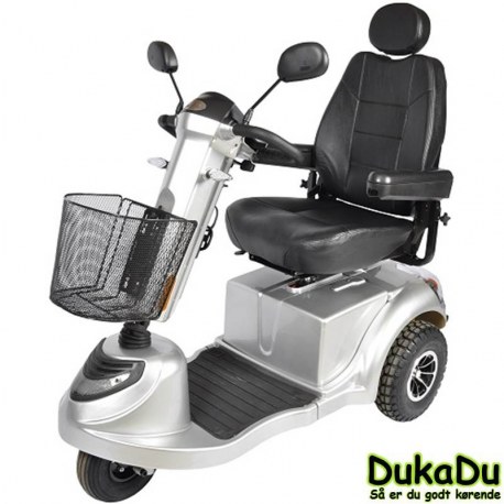 3 hjulet El scooter, GO-EL 440 i metalgrå med LED lys - høj komfort og affjedring på alle hjul.
